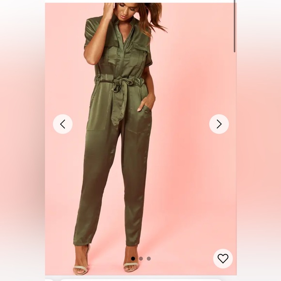 Glamorous Khaki Satin Utility Jumpsuit - Picture 1 of 5